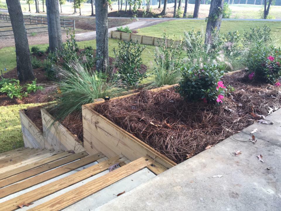 We used grasses and encore azaleas to design this lake front property in Farmerville,La