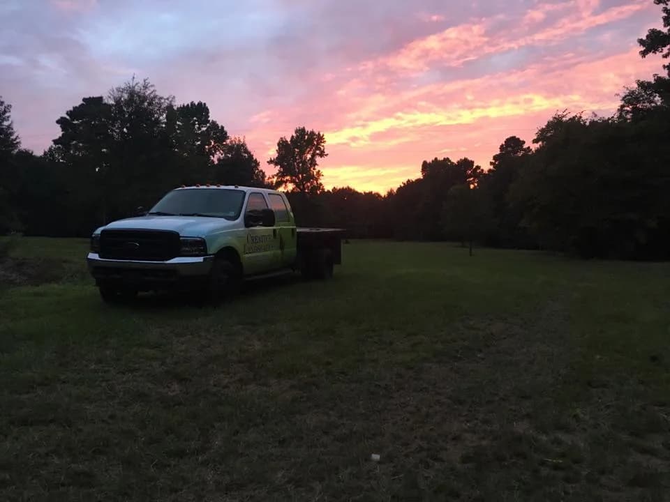 Creative Landscapes truck at sunset in Northeast Louisiana